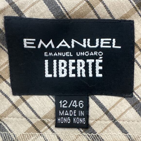 Emanuel Ungaro Linen Blend Plaid Mini Skirt Size 12 Designer Preppy Minimalism - Picture 7 of 7